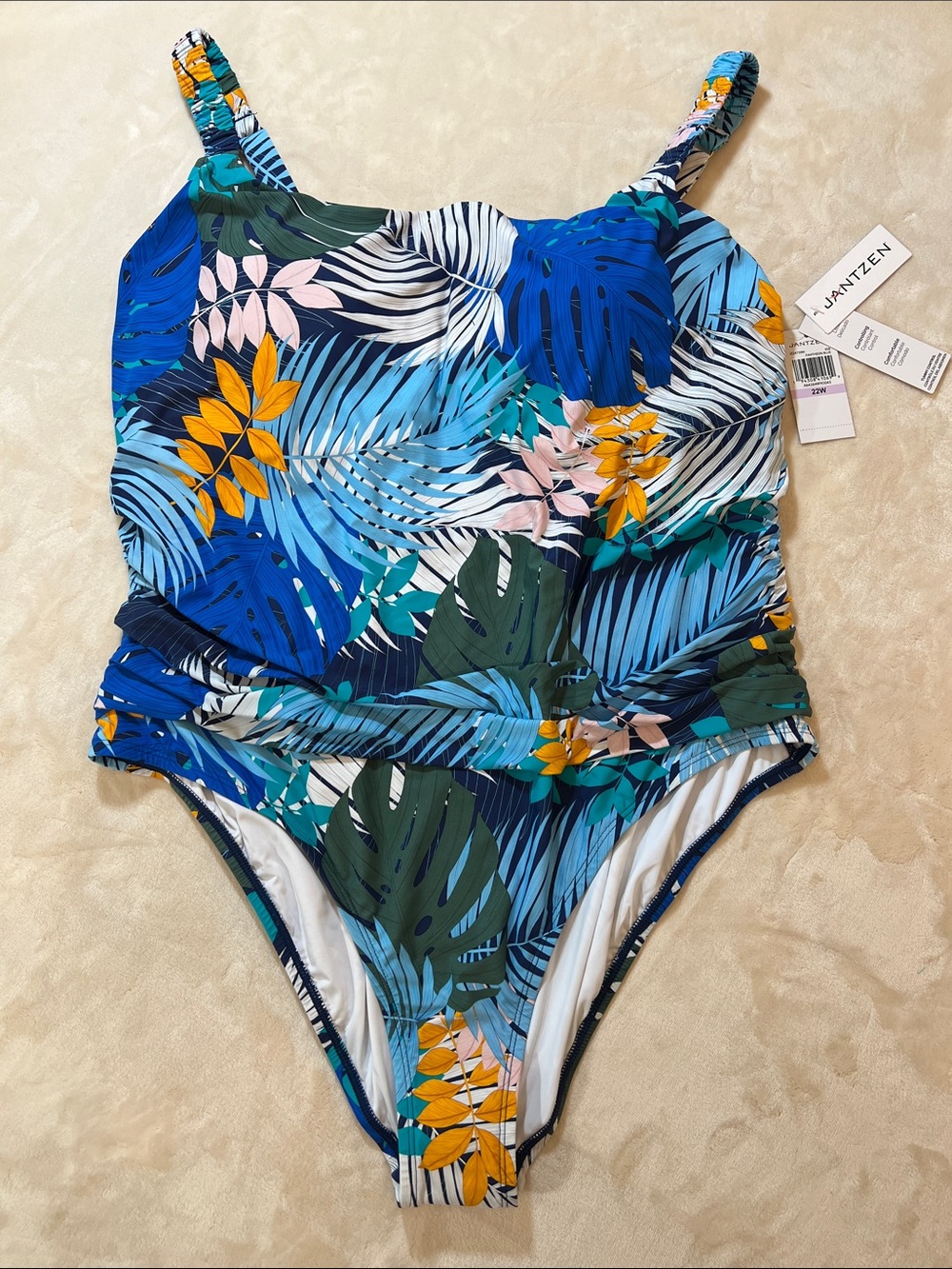 Jantzen Tropical Leaf Print One-Piece Swimsuit with Tummy Control. Size 22W. NWT